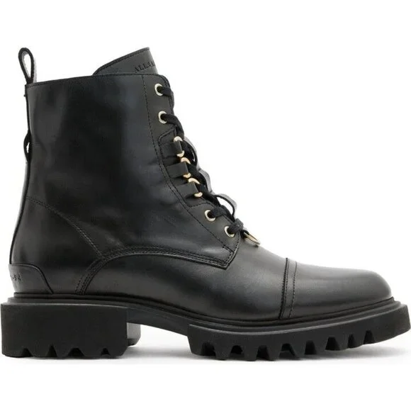 🆕 ALL SAINTS Lydia Ankle Moto Combat Boot 8 Black - Picture 4 of 14